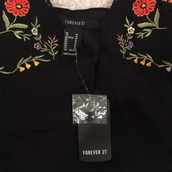 Floral Embroidered Black Shift Mini Dress - Picture 4 of 9